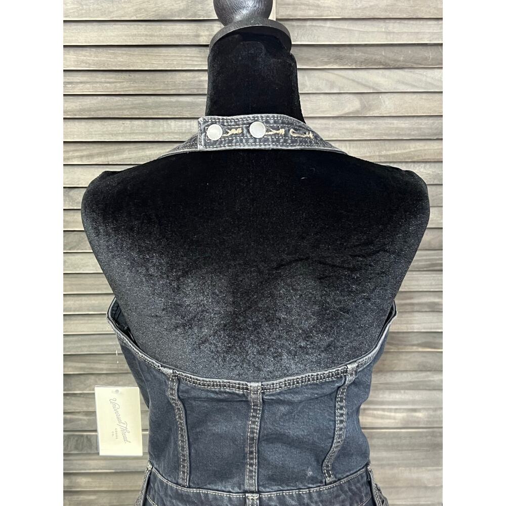 NWT Black Denim Halter Midi Dress Button Front Open Back Universal Thread Size 6 - Picture 3 of 9